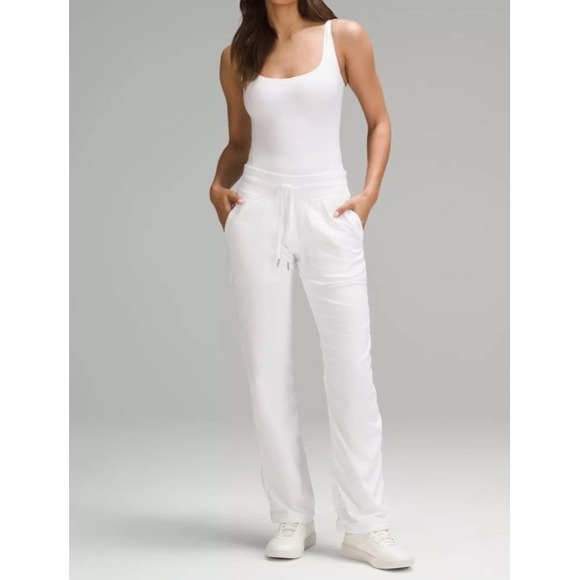 Lululemon Pants Womens 4 White Dance Studio Mid Rise Straight Lined Cinch Hem - Picture 1 of 11